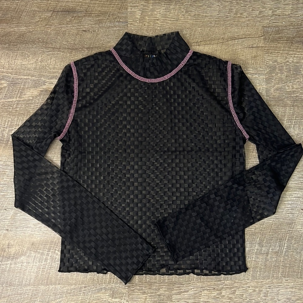 Delia’s Dolls Kill Black Checkered Long Sleeve Top Size Medium